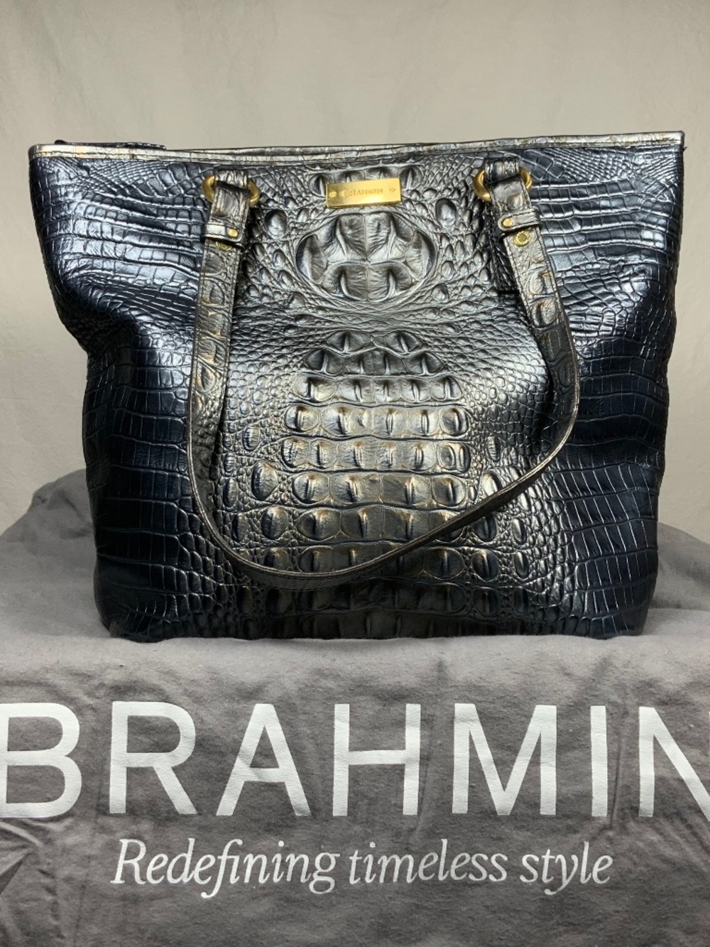 Brahmin Melbourne Croc Embossed Ultraviolet Blue Tote Shoulder Bag
